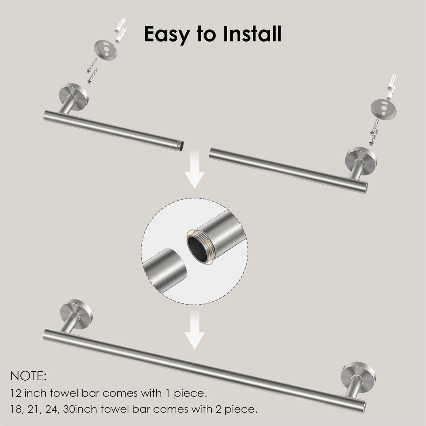 FORIOUS Towel Bar Wall Mounted, 30 Inch Stainless Steel Towel Racks for Bathroom, Includes Wall Mounting Hardware (Brushed Nickel, Total Length 32 Inch)