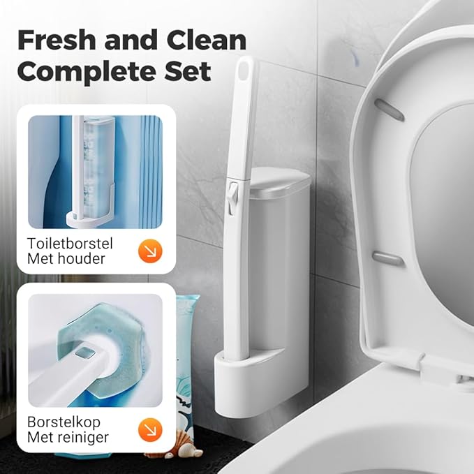 Disposable Toilet Cleaning System, 15.7'' Extended Handle Toilet Bowl Cleaner Wand, Wall Mounted Toilets Brush Holder & Refills Set, Toilets Cleaning Tool for Bathroom (14, Ocean)