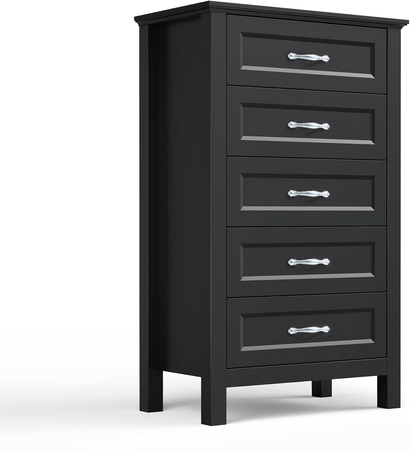 LINSY HOME Tall Dresser for Bedroom with 5 Drawers, 45" Tall Dressers & Chests of Drawers, Modern Farmhouse Large Vertical Dresser with Wood Legs for Bedroom, Closet, Living Room, Hallway, Black