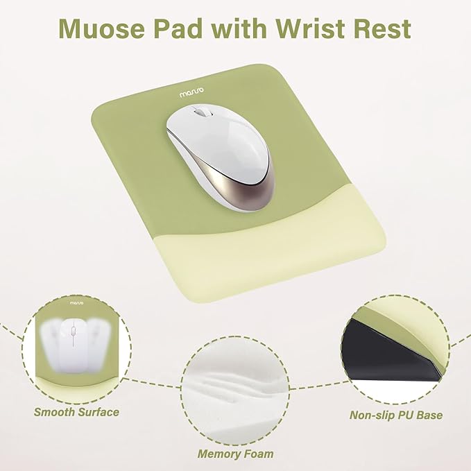 MOSISO Wrist Rest Support for Mouse Pad&Keyboard Set, Rectangular Ergonomic Mousepad Non-Slip Base Home/Office Pain Relief&Easy Typing Pad with Neoprene Cloth&Raised Silicone Lining, Olive Green