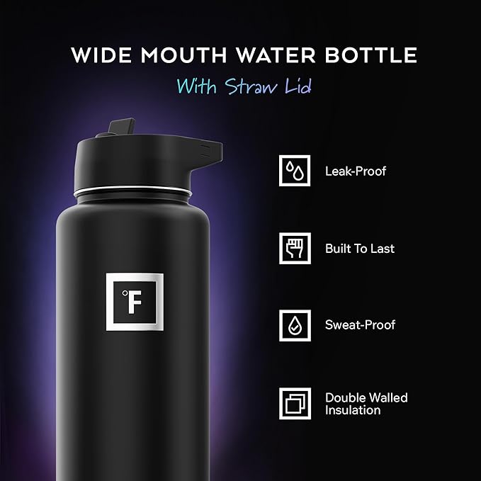 IRON °FLASK Camping & Hiking Hydration Flask with Straw, Wide Mouth Insulated Stainless Steel Sports Water Bottle - 40 oz Cashmere Cream