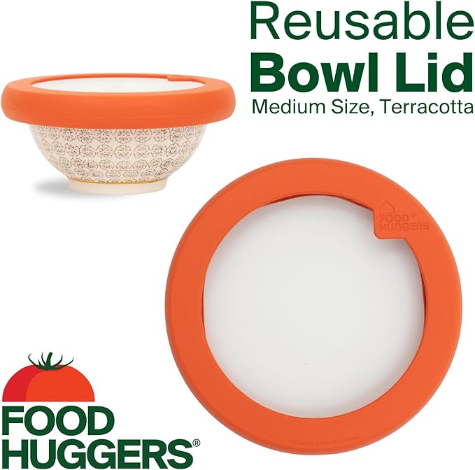 Food Huggers Replacement Lids for Glass Storage Containers | Silicone & Glass Lids that Don’t Crack | Fits Most Round Container Brands & Bowls | 100% Plastic Free (1 Lid (Medium), Terracotta)