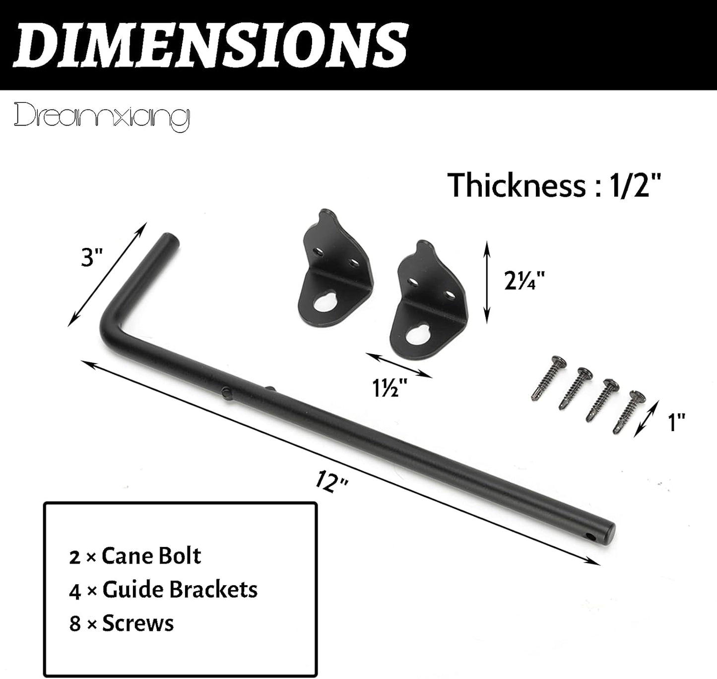 12" Heavy Duty Cane Bolt Gate Drop Rod Hardware Ground Latch for Wood PVC Vinyl Metal Fences Gates, Double Doors, Black Solid Steel -2 Pack