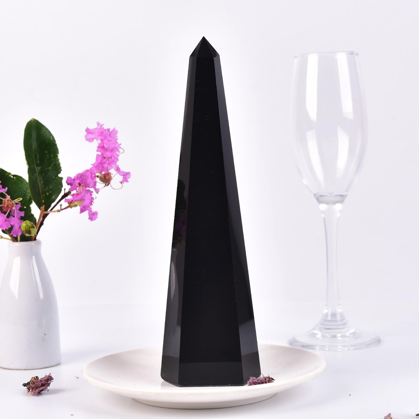 SMOHEAL Black Obsidian Large Crystal Tower Natural Healing Crystal Point Wand Obelisk for Reiki Meditation Crystal Grid Decoration 1-1.5 LBS