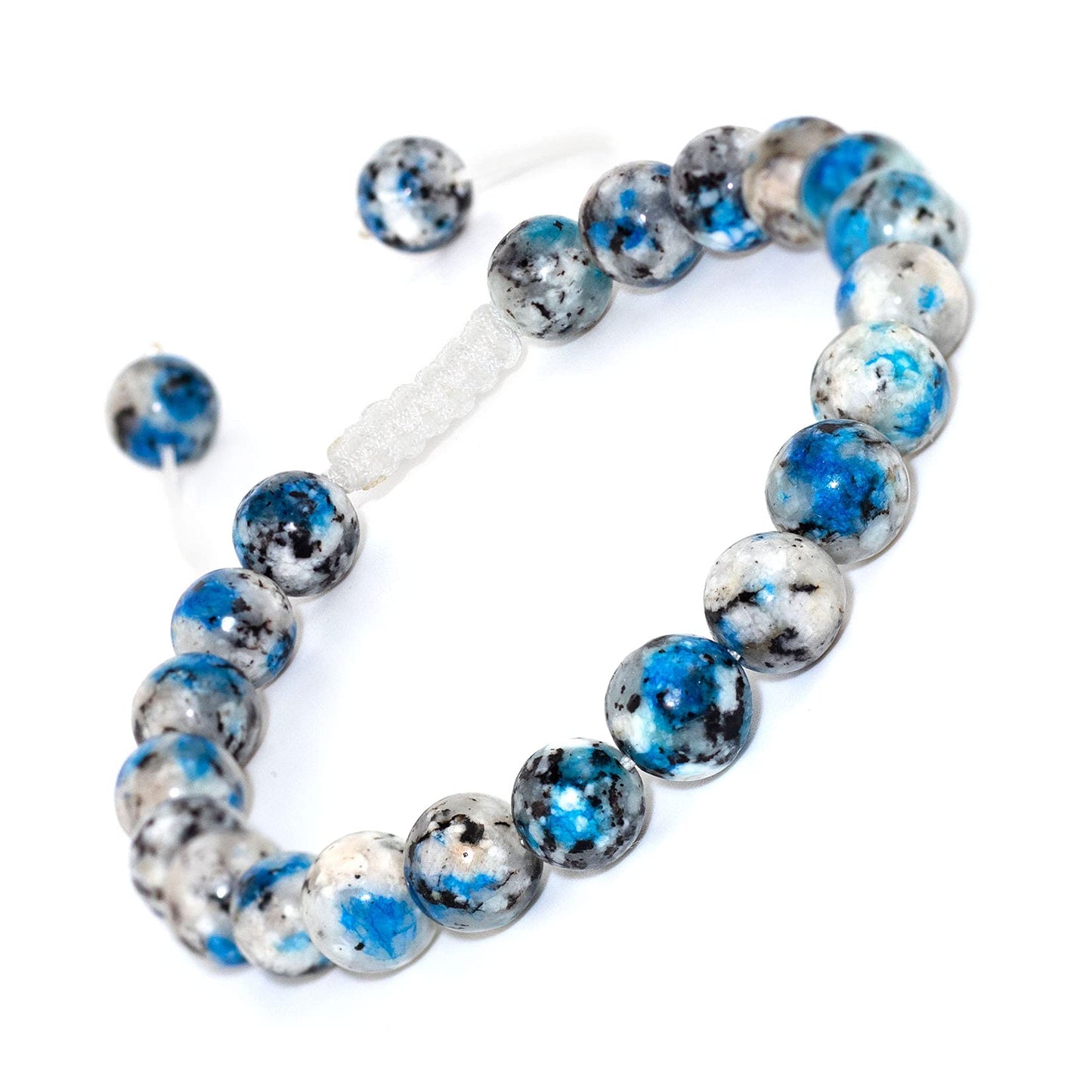 DAZCOLO Handmade Gem Bracelet Adjustable Macrame Gemstone 8mm Round Beads Crystals Quartz Unisex (K2 Azurite)