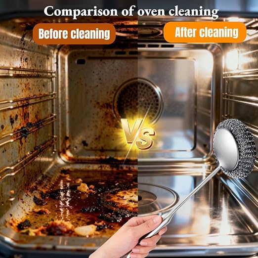 Steel Wool Scrubber with Handle: 7Pcs Stainless Steel Scrubber Brush Set – 1 Long Brushes,1 Short Brushes,4 Replaceable Pads,1 Screwdriver for Home Cooks,BBQ Enthusiasts,Anti-Scratch,for Kitchen