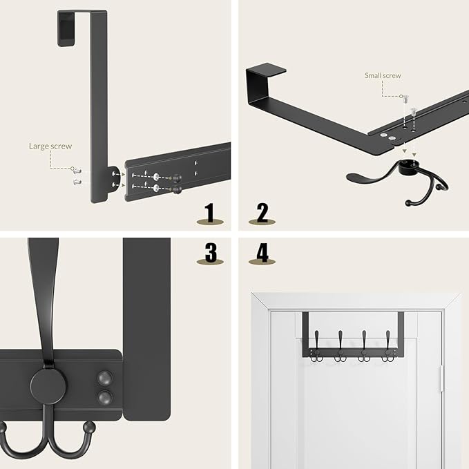Heavy Duty Over The Door Hooks Rustproof - 25lb Over The Door Towel Rack, Over The Door Towel Hook, Door Hanger for Bathroom, Coat Rack Dorm Room Essentials (1Pack,Black)