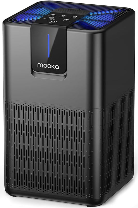 Air Purifiers for Home Large Room Up to 1250 Ft²,MOOKA H13 HEPA Air Purifier for Pets Dust Odor Smoke,Aromatherapy Function,Air Cleaner with 15dB Quiet Sleep Mode for Bedroom Office Living Room,Black