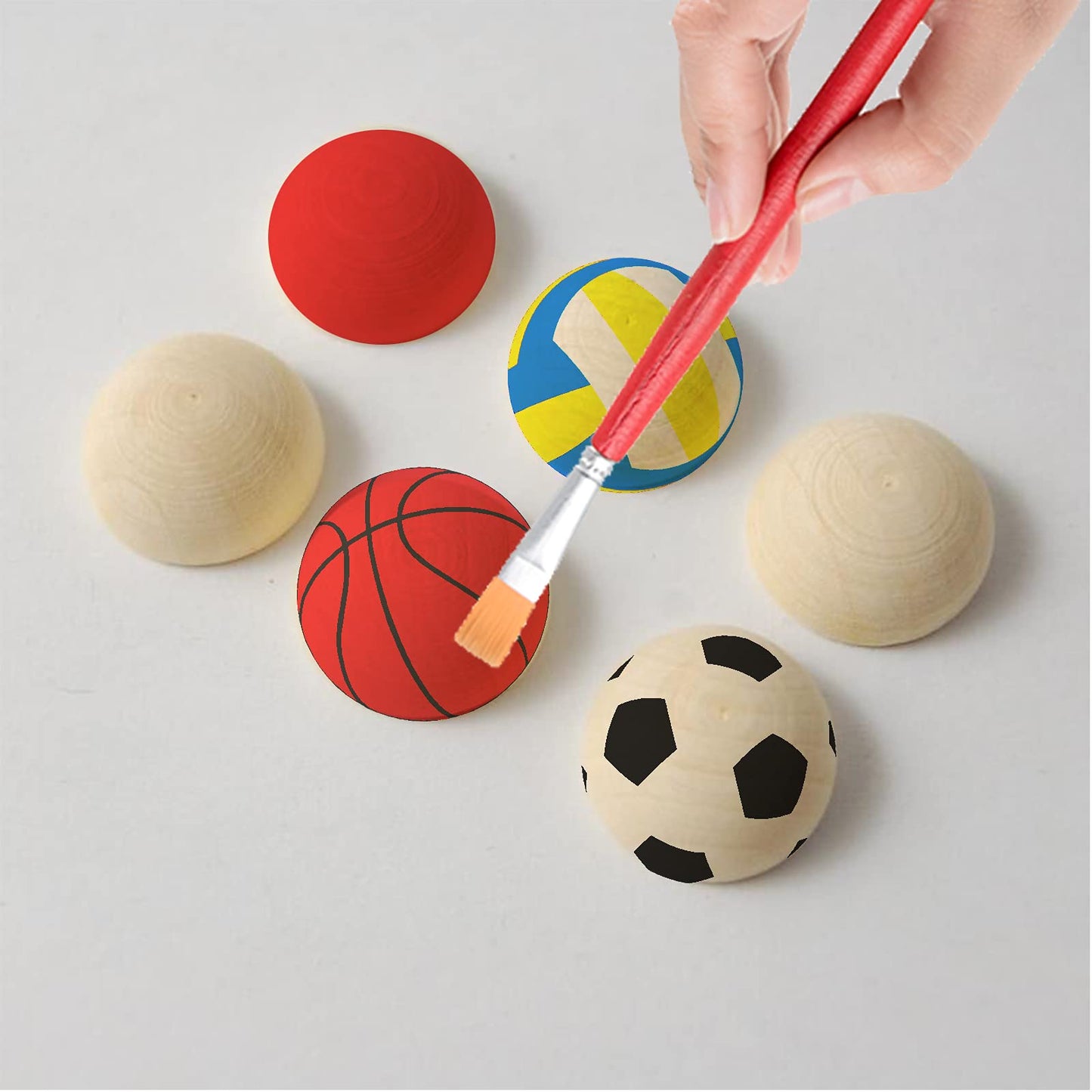 ANZKA 50pcs Big Half Wood Balls, 30mm Unfinished Flat Wooden Ball for Craft Paint, 1.2 inch Diameters Wooden Hemisphere Bulk, Natural Half Sphere Beads