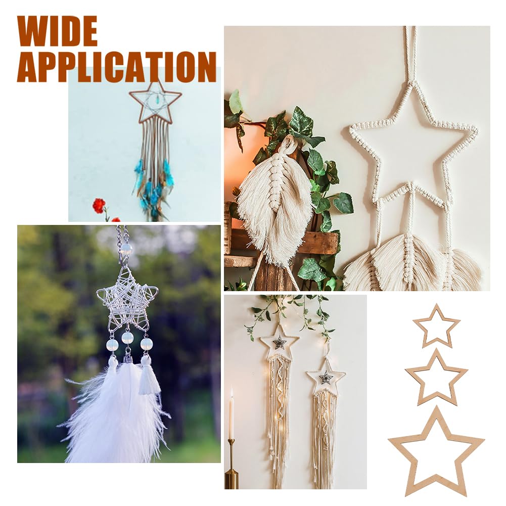 OLYCRAFT 18pcs 3 Size Star Shaped Dream Catcher Frame Wooden Rings Wood Star Hoops Wooden Hoop Rings Circle Nature Wood Hoop Craft Rings for Floral Wreath Wall Hangings DIY Craft Supplies Home Decor