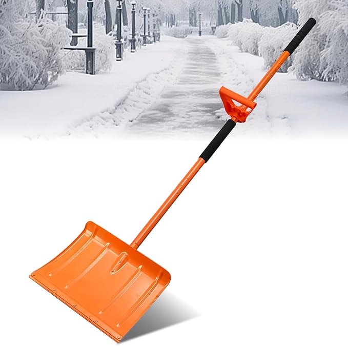 67 Inch Snow Shovel for Driveway with Heavy Duty Ergonomic Labor-Saving Assisted Handle, Removing Snow and Ice for Outdoor, Car, Yard, Emergency,Large Snow Shovel