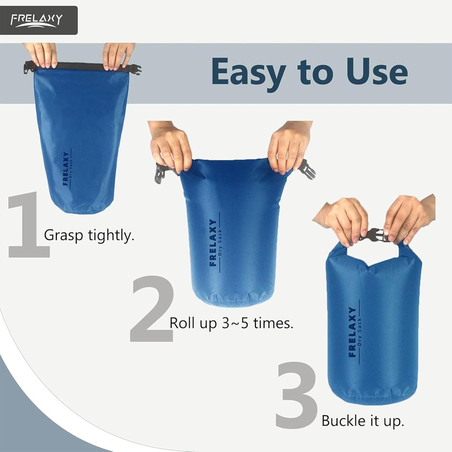 Frelaxy Waterproof Dry Bag 2 Pack/3 Pack, Lightweight Portable Dry Bags, 5L & 15L & 25L Durable Dry Sack Set Keep Gear Dry for Hiking, Camping, Boating, Backpacking, Kayaking (3 Pack - Blue)