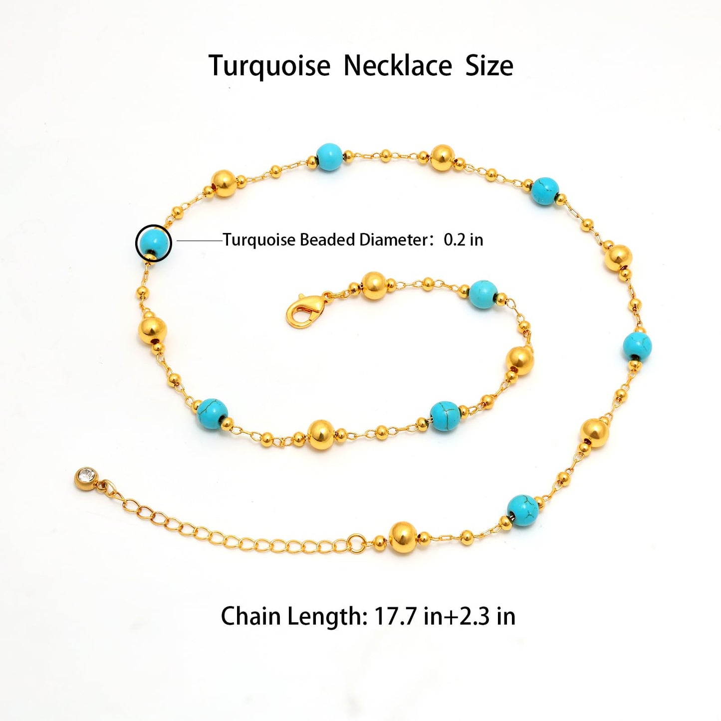 MAIKERDER Turquoise Necklaces for Women, 18K Gold Plated Dainty Turquoise Beaded Necklaces Handmade Beach Summer Boho Simple Bead Chain Choker Necklace for Women Western Jewelry Trendy Non Tarnish