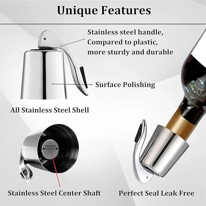 Wine Stoppers Set of 2, Pafusen, Stainless Steel Wine Bottle Stopper with Silicone Seal, Reusable Wine Freshness Keep, wine saver wine bottle sealer stopper, wine accessories (4-Pack-Mixed Color)