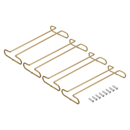 uxcell Wine Glass Rack Under Cabinet, 4Pcs 10-Inch Stemware Wine Glass Hanging Rack Stainless Steel Wine Glass Organizer Storage Hanger for 5mm Stemware Column, Gold