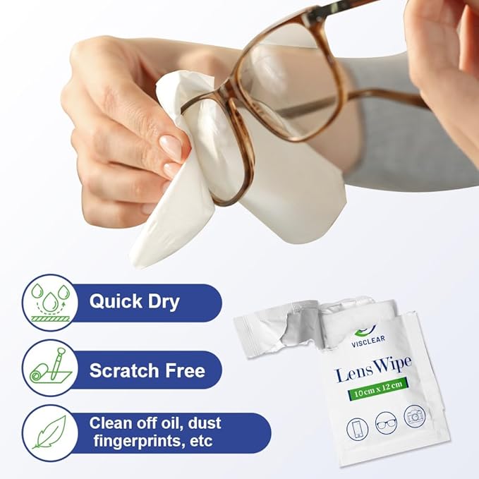 Lens Wipes for Eyeglasses, 200 Counts, Extra Moist Individually Wrapped Eyeglass Cleaner Wipes, Safe from Scratches and Streak, Glass Wipes for Eyeglasses, Camera Lens & Electronic Screens