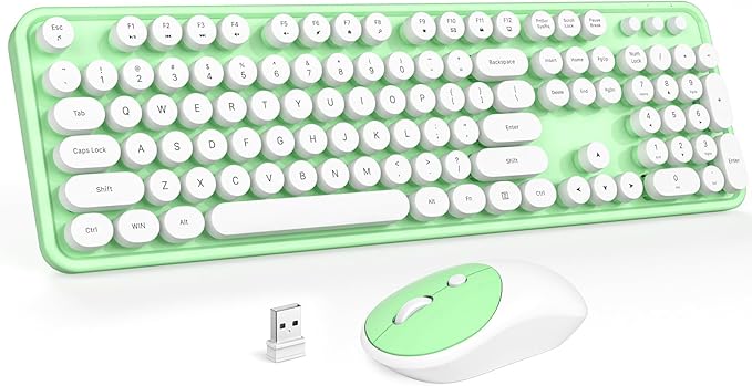 MOFII Wireless Keyboard and Mouse Combo, 2.4GHz Full Size Typewriter Keyboard Round Keys, USB Receiver for Laptop, PC, Desktop, Windows (Green White)