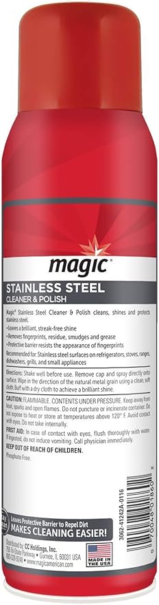 Magic Stainless Steel Cleaner Aerosol - 17 Ounce (6 Pack) - Removes Fingerprints Residue Water Marks and Grease from Appliances - Refrigerator Dishwasher Oven Grill