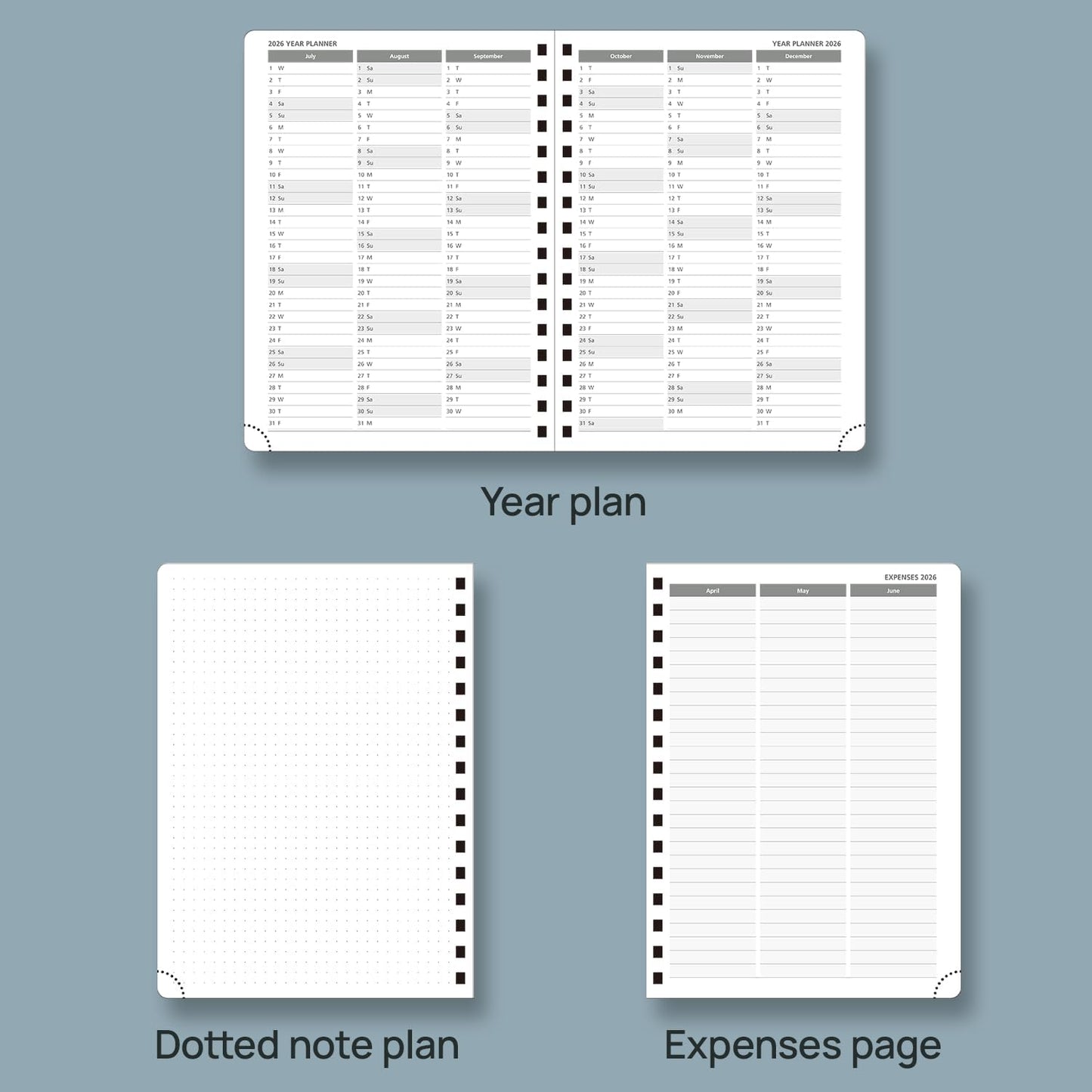 POPRUN 2026 Planner (Medium Size 8.5'' x 6.25'' Wire-Bound Hard Cover) Daily Weekly and Monthly Calendar - Agenda 2026 (Jan.2026-Dec.2026) with Hourly Schedule, Monthly Tabs - Light Pink