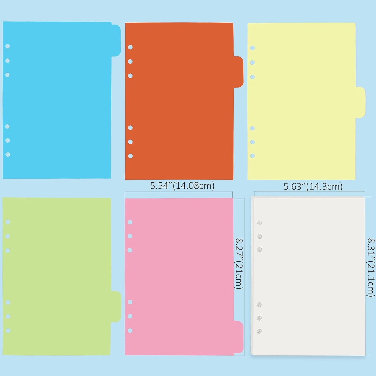Harphia A5 6 Holes Binder Refill Value Set, 90sheets plain blank loose leaf paper with stickers and dividers, planner inserts with binder pockets for A5 binder 6 holes refillable notebook,005da5blank