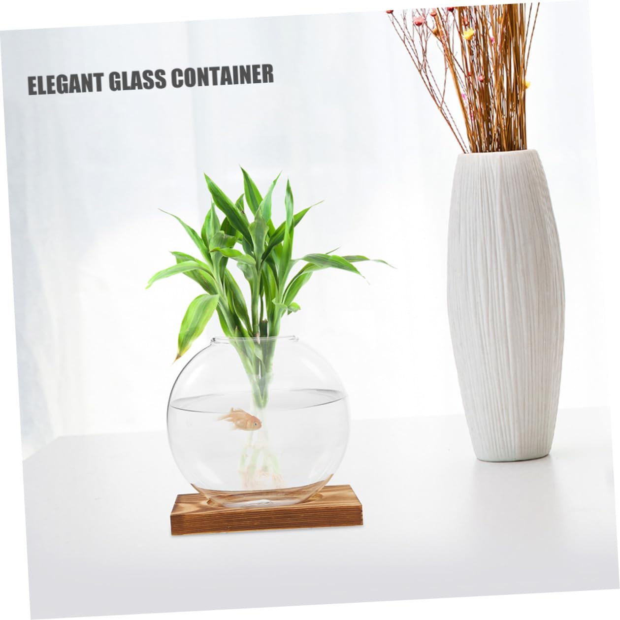 UTHCLO 2pcs Glass Vases with Wooden Stand Hydroponic Planter Set, Glass Terrarium for Indoor Plant Propagation, Small Flower Vases for Home and Office Décor