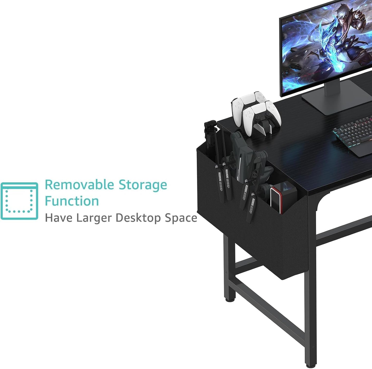 Lufeiya Computer Desk with Fabric Drawers, 40 Inch Reversible Gaming Desk for Small Space Home Office, Modern Simple Study Writing Table PC Desks for Bedroom, Black