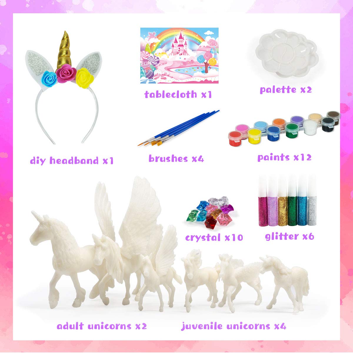 whatstem DIY Painting Unicorn Kit Arts and Crafts Set for Kids or Girls Decorate and Drawing 3D Toys for Children Gift(6 Unicorns)