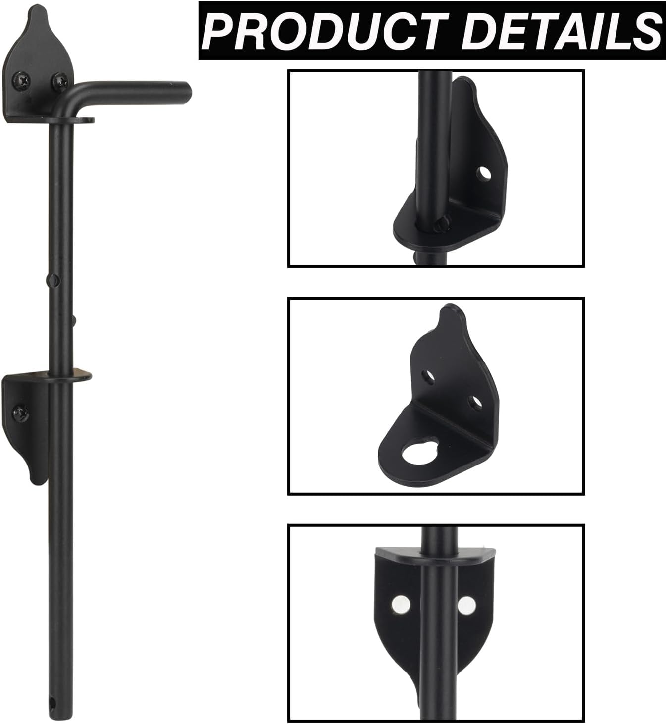 12" Cane Bolt Heavy-Duty Drop Rod for Gate, Gate Ground Latch for Wooden Fences Metal Gates Doors, Metal Gates Doors Stopper for Gate Ground, Wrought Iron Gate Latches, Black Finish(1 Pack)