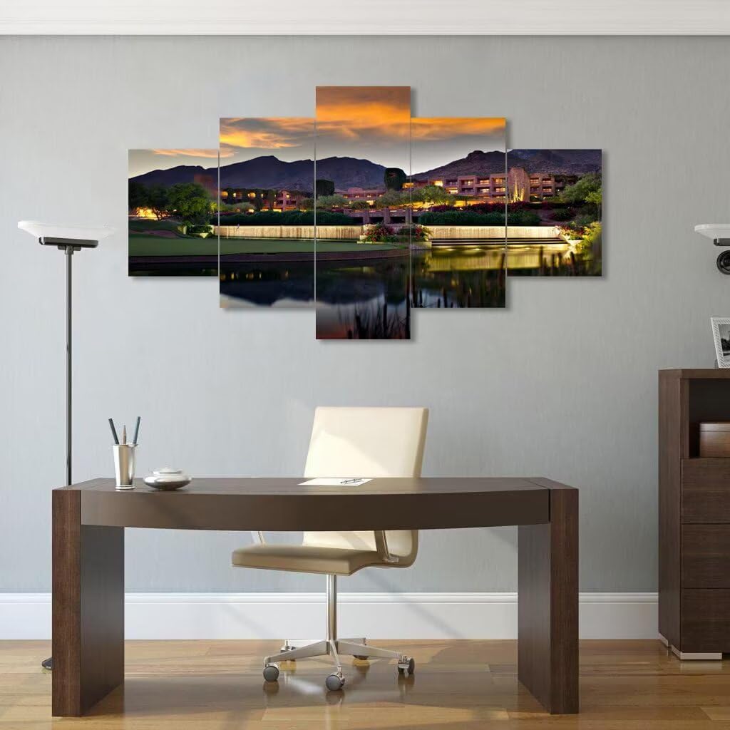 chenchenArt Foothill Mountains Golf Course Wall Art for Office Living Room Bedroom Home Decorations Golf Course Pictures Posters Canvas Prints Modern Artwork Framed Ready to Hang(60''W x 32''H)