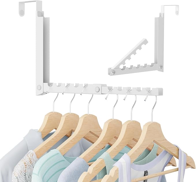 Over The Door Hooks, Extended Over The Door Clothes Hanger with 10 Ridges,Space-Saving Over The Door Rack,Door Hooks for Hanging Clothes,Larger Capacity Over The Door Hanger (1, White)