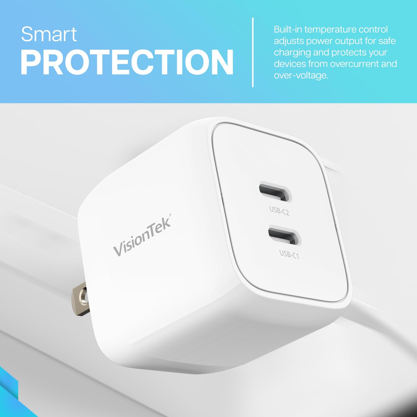 Visiontek Gan Ii 35W Wall Fast Charger - Dual Usbc Ports - 2X Usb-C - Compatible With Ipad, Iphone, Galaxy, Steam Deck, Tablets,