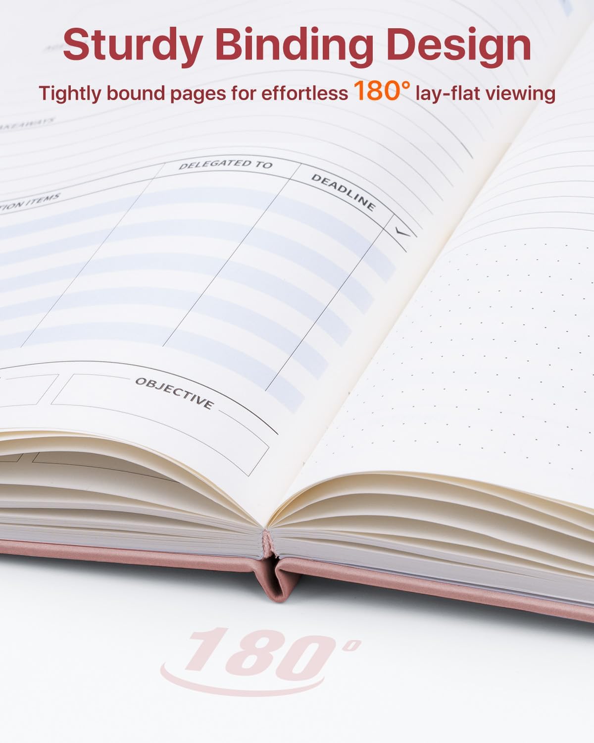 WEMATE Meeting Notebook for Work, Work Planner Notebook With Action Items, B5 Size Project Planner, Easily Take Meeting Notes & Keep Agendas on Track, Calender, Index Page, Inner Pocket, 7×10 Inch, Pink