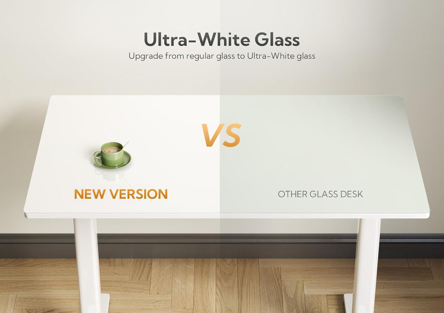 Claiks Glass Standing Desk, 40x24 Inch Small White Stand Up Desk Electric Adjustable Height Quick Install Computer Desk for Home Office, Super White