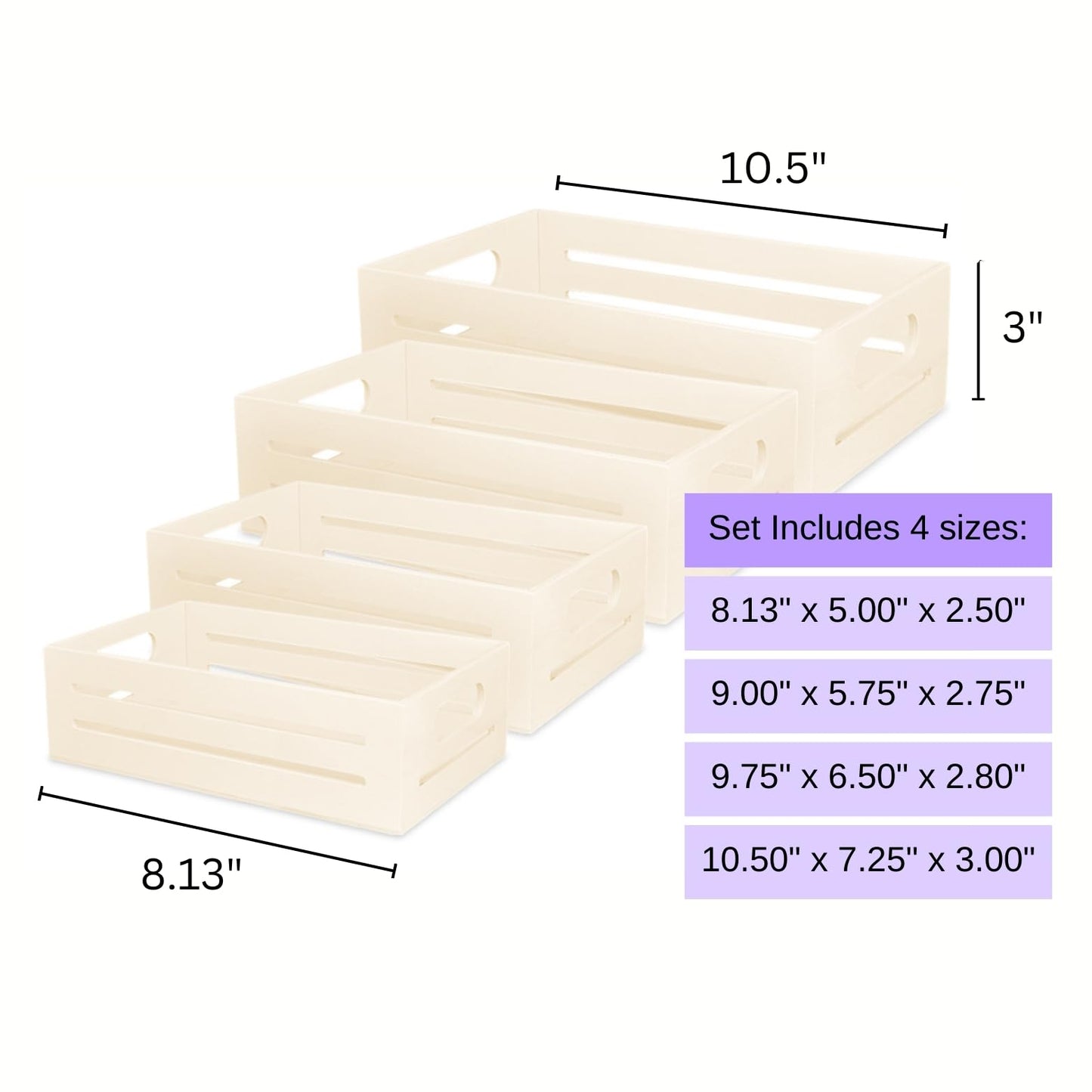 Wooden Tray with Handles - Set of 4 Small Wood Crates for Crafts Small Wooden Pallets for Display Apple Crates Unfinished Wood Trays for Crafts Nesting