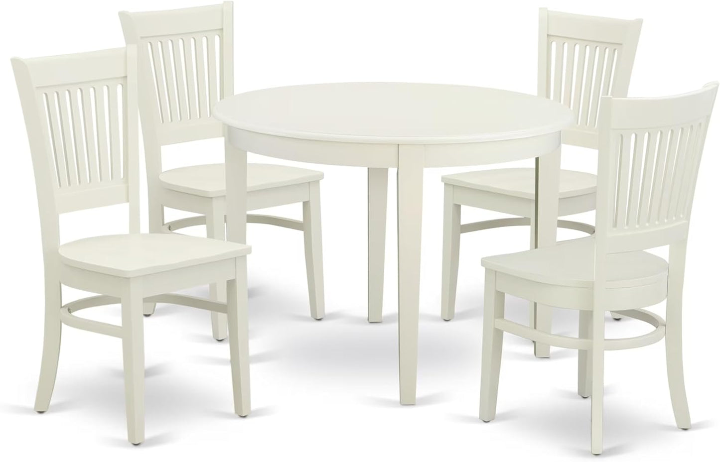 East West Furniture BOVA5-LWH-W 5 Piece Dining Room Furniture Set Includes a Round Kitchen Table and 4 Dining Chairs, 42x42 Inch, Linen White