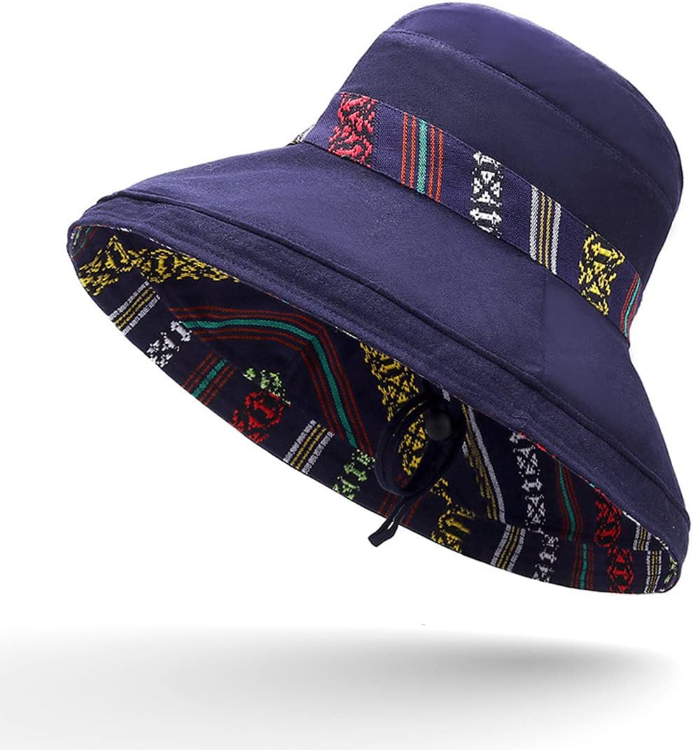 Women Wide Brim Sun Hats Metal Wired Edge Summer UV Protection Beach Fishing Hat for Hiking Garden Travel Chin Strap