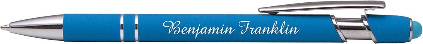 ExpressDesigns™ - Premium Custom Pens with Stylus | Burst of Color | Personalized Soft Touch Metal Printed Name Pens w/Black Ink - Imprinted w/Logo or Message - 12 pcs/pack (Light Blue)
