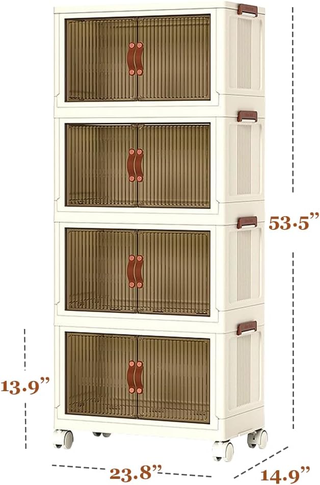 Large Storage Bins with Lids, 4-Tier Storage Bins with Wheels, Clear Plastic Stackable Organizer Boxes, 250 QT Capacity, Save Space, White (4 Tier, 23.6″)