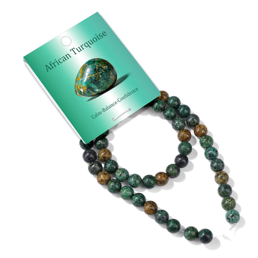 Risyfjew 50PCS 8mm Natural African Turquoise Beads Gemstone Round Loose Beads for Jewelry Making Chakra Crystal Stone Beads for Bracelets Necklace Earrings Making Supplies (50pcs/Strand)