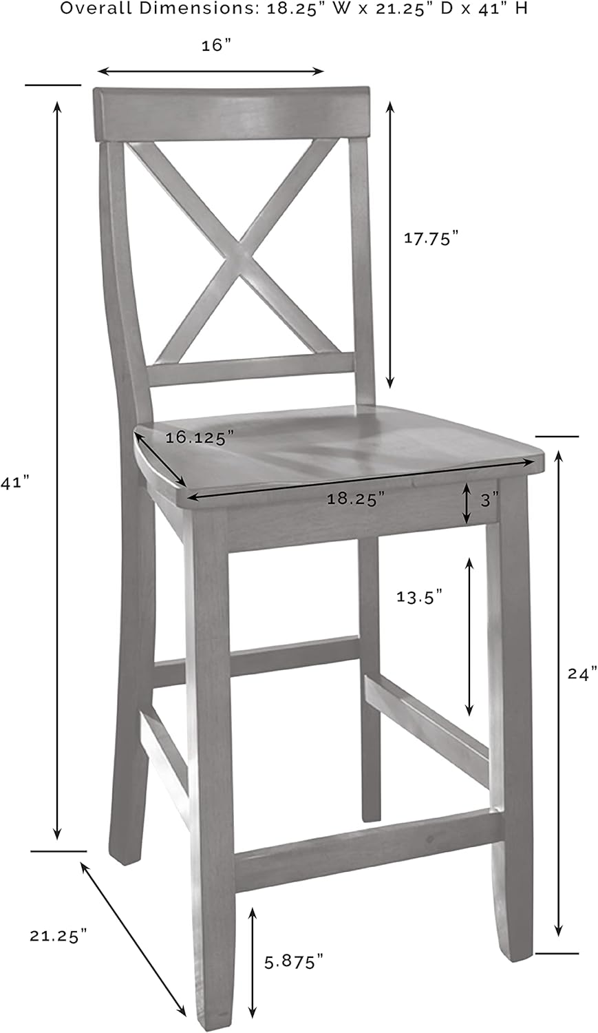 Crosley Furniture X-Back Wood Counter Height Bar Stools Set of 2, Gray, 24-inch