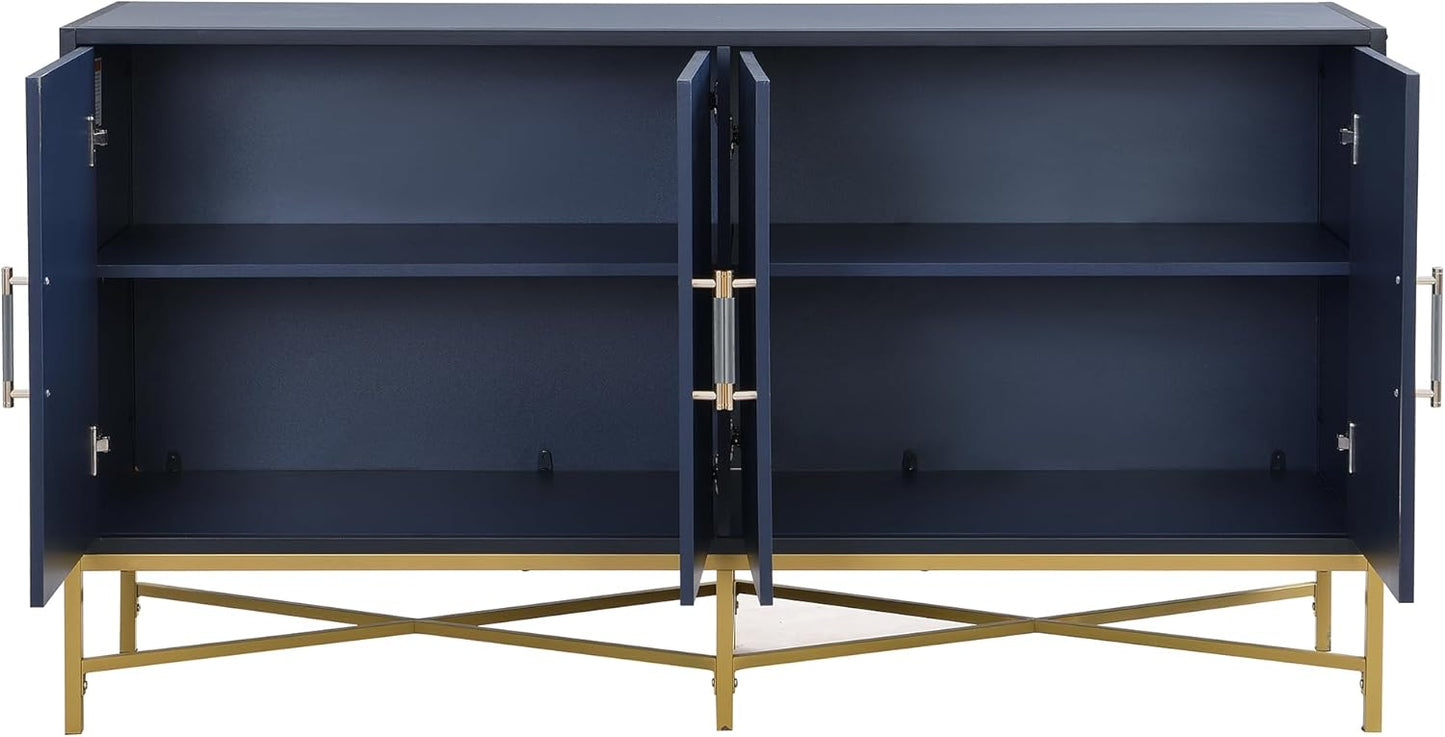 Merax Sideboard Buffet Cabinet with Storage, 4 Door Modern Cupboard w/Cross-Leg Design, Console Table for Kitchen, Dining/Living Room, Blue