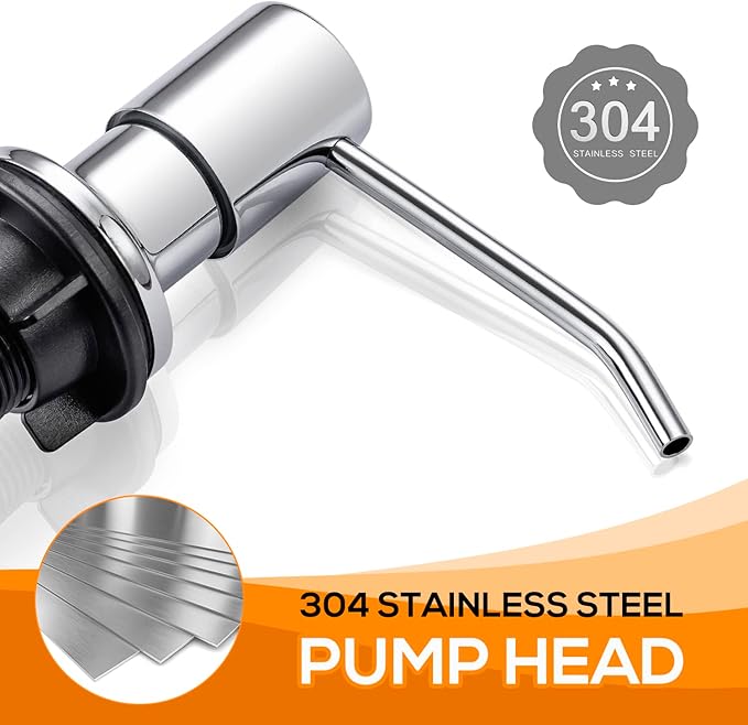 Built in Soap Dispenser for Kitchen Sink Chrome Stainless Steel Pump Head, Counter Soap Dispenser Refill from Top with 17 Ounce PE Bottle
