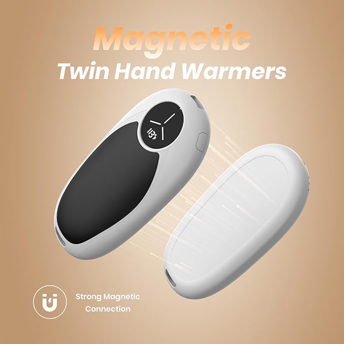 Hand Warmers Rechargeable 2 Pack Electric Hand Warmers Magnetic, 24Hrs Long Soft Heating Pocket Heater Gifts for Men Women Christmas Hiking Golf Hunting Ski