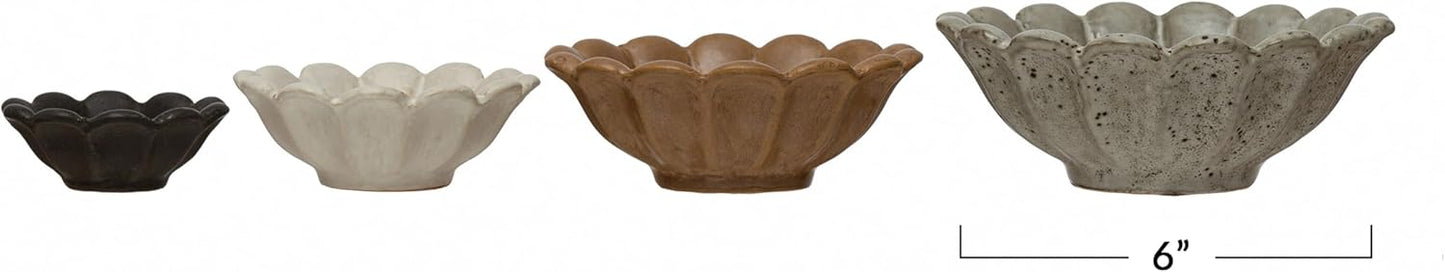 Creative Co-Op Stoneware Flower Bowls, 6" L x 6" W x 3" H, Multicolor