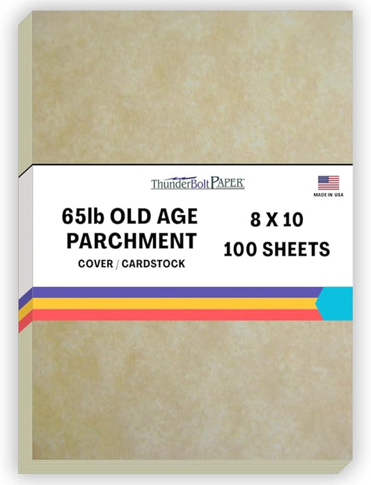 100 Old Age Parchment 65lb Cover Paper Sheets 8 X 10 Inches Cardstock Weight Colored Sheets 8" X 10" (8X10 Inches) Photo|Picture-Frame Size - Printable Parchment Semblance by The Pulp Process