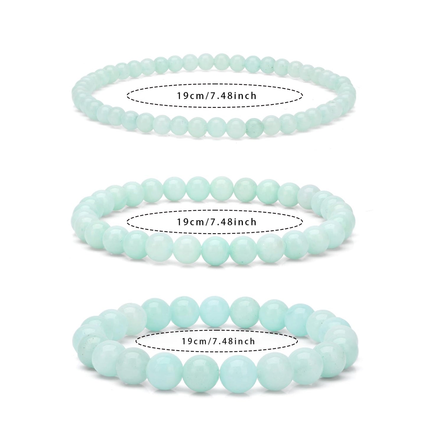 Risyfjew 4MM Handmade Aquamarine Natural Gemstone Stretch Elastic Bracelet,PE Film Anti-oxidation Packaging Natural Stone Crystal Healing Power Energy Gifts for Adult