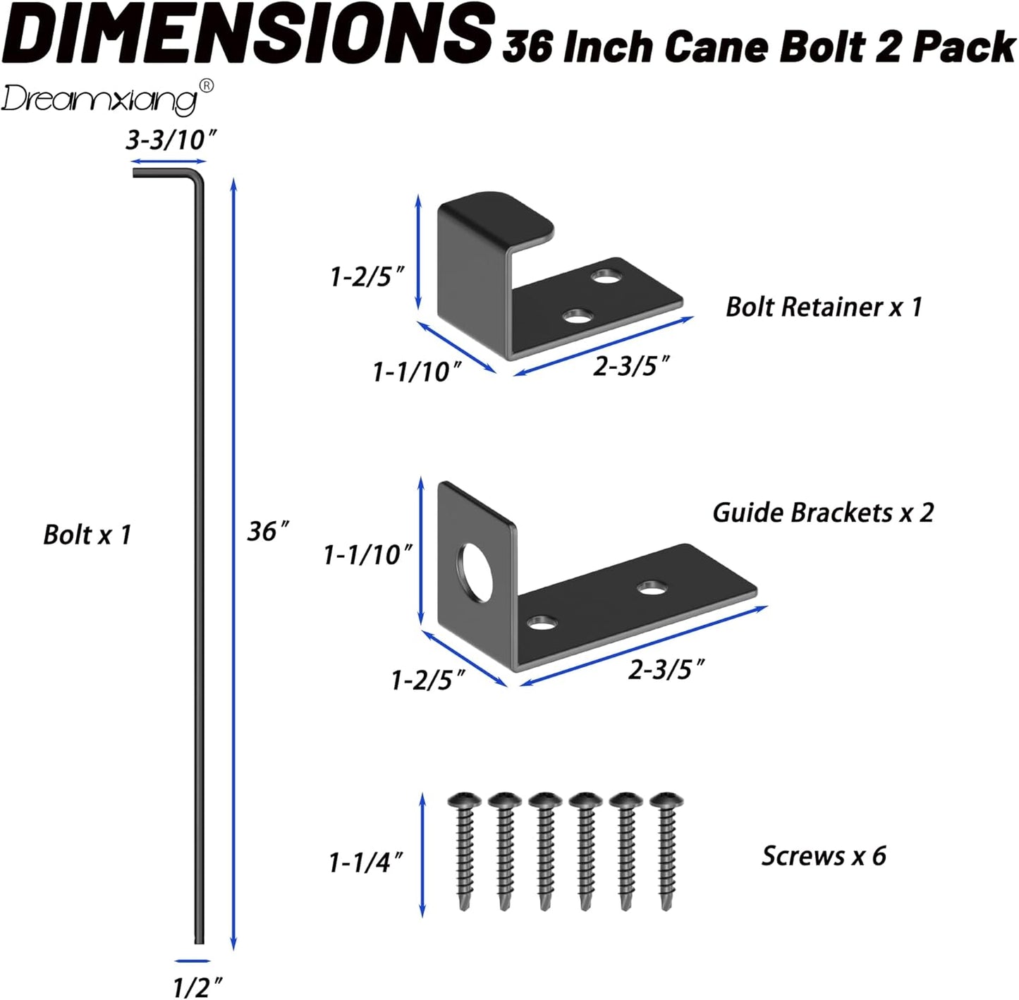 36" Heavy Duty Cane Bolt Gate Drop Rod Extra Thick Hardware Ground Latch for Wood PVC Vinyl Metal Fences Gates, Double Doors, Sliver Solid Steel