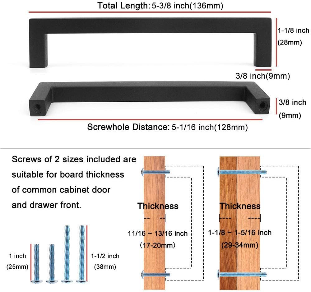 KOOFIZO Solid Square Bar Cabinet Handle - Chrome Furniture Pull, 5 Inch/128mm Screwhole Distance, 10-Pack for Kitchen Cupboard Door, Bedroom Dresser Drawer, Bathroom Wardrobe Hardware
