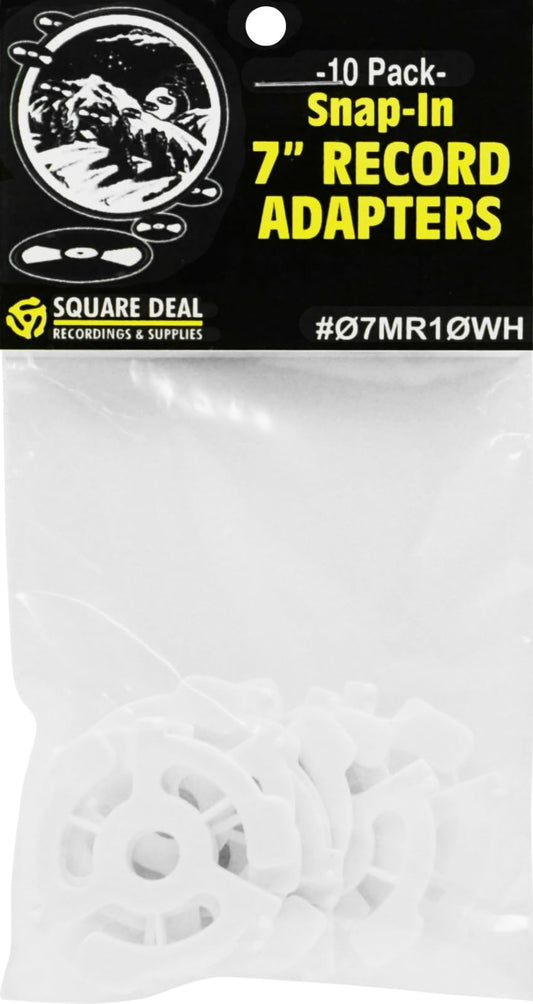 (10) Flat White Plastic Record Adapters - Snap in Inserts to Make 7 45rpm Records Fit on Standard Vinyl Turntables #07MR10WH
