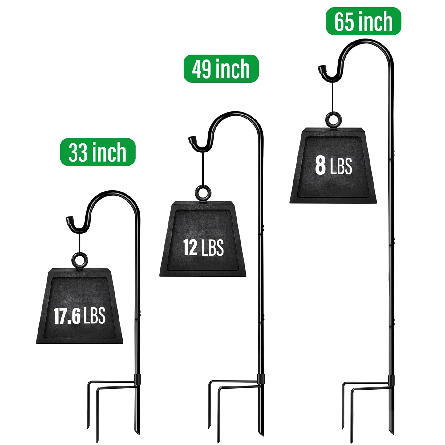 GOFORWILD Shepherd Hook 4 Pack Black, 33 inches Tall, Made of Premium Metal for Garden Decor, Plant Hanger, Lantern Hook, Solar Light Hanging, 7012